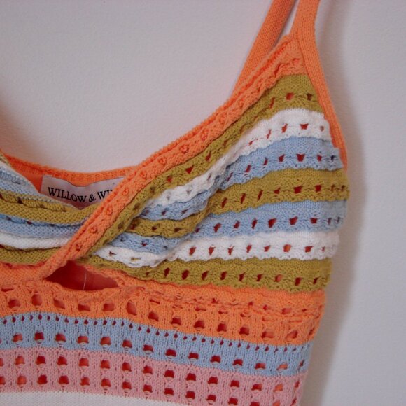 Crochet Dress Knit Tank Sleeveless Orange Pink Blue Green Stripes NEW NWT  XS - Picture 7 of 16